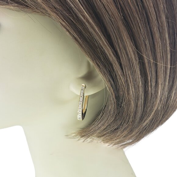 14 Karat Yellow Gold and Diamond Oval Hoop Earrings #19254 - Picture 7 of 7